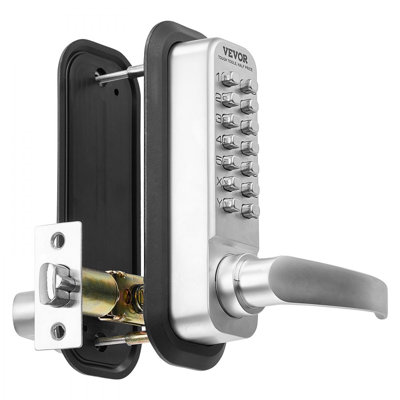 Serrure de porte mécanique sans clé, serrure mécanique à 14 touches, serrure à clavier mécanique avec poignée, serrure de portail étanche double face en acier inoxydable, couleur argent