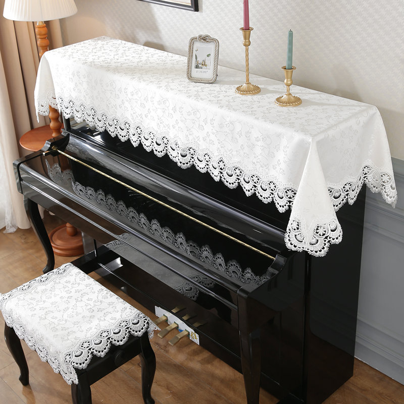 Housse supérieure jacquard rectangulaire et nappe à bord large en dentelle, L 82 po x l 31,5 po