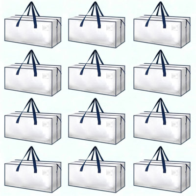 Très grands sacs de déménagement robustes avec fermetures à glissière et poignées de transport, bacs de rangement pour les dortoirs, les voyages et l'organisation à la maison, pochettes pour étiquettes transparentes pour un tri facile, paquet de douze pliable
