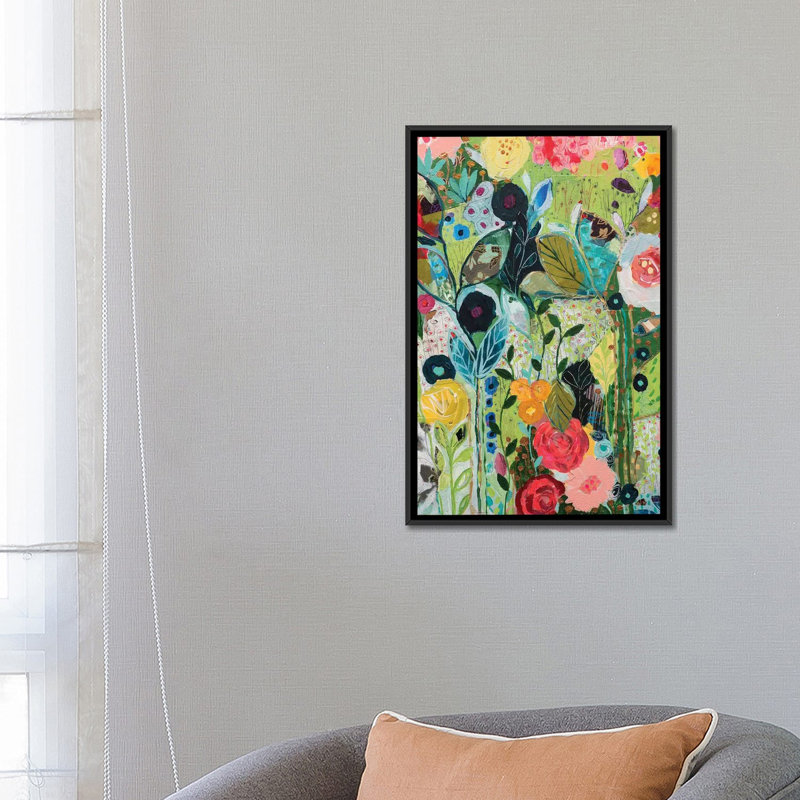 «Botanical Bliss», impression sur toile, H 26 po x l 18 po x P 1,5 po, Toile avec cadre noir, Pas de tapis