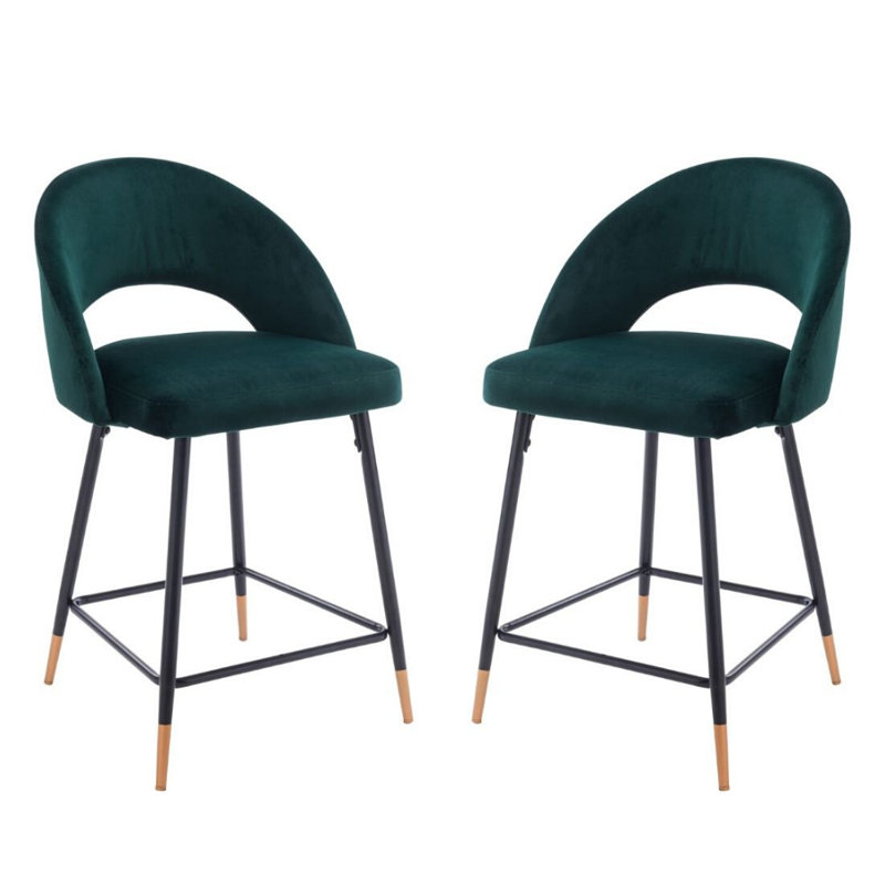 Audie 26'' Upholstered Counter Stools (Set of 2) with Metal Frame – Modern Kitchen & Bar Seating, Green