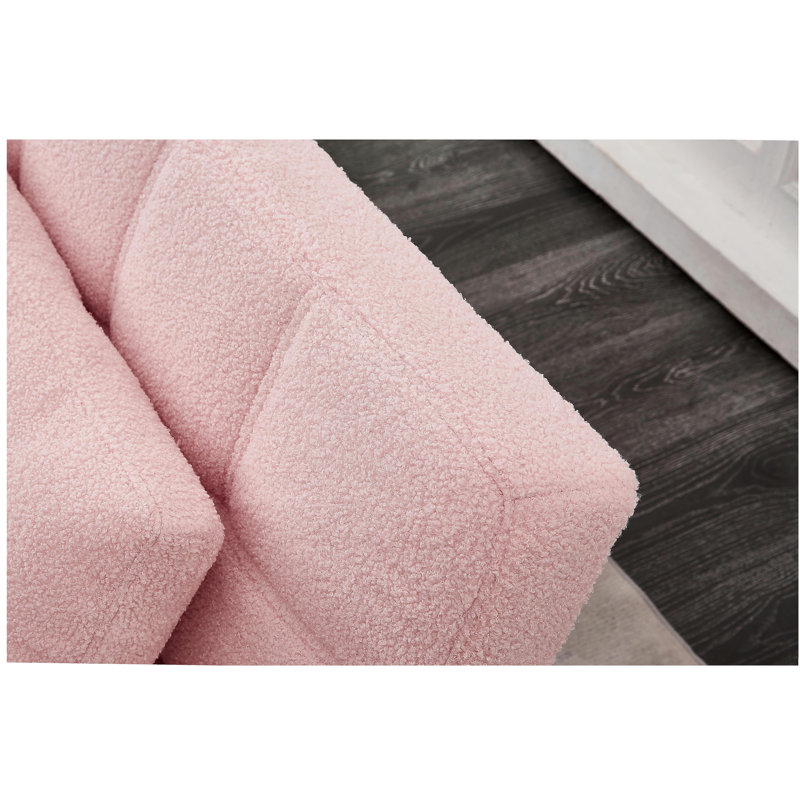 Convertible single sofa bed futon with gold metal legs teddy fabric (Pink)