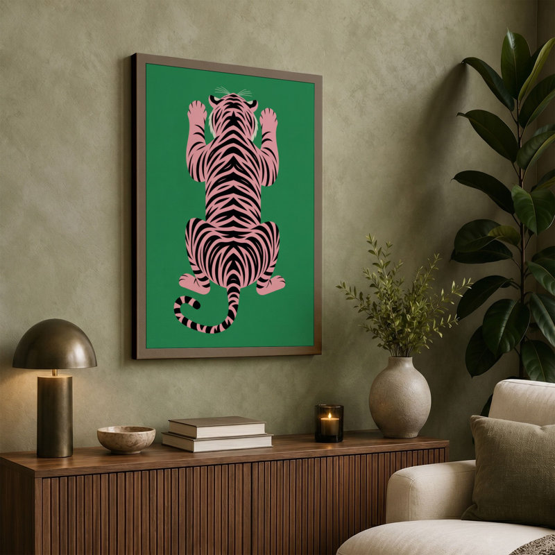 Geometric Tiger Art Deco - Wrapped Canvas, 18x12 - 45.7 x 30.5 cm, Sage Border