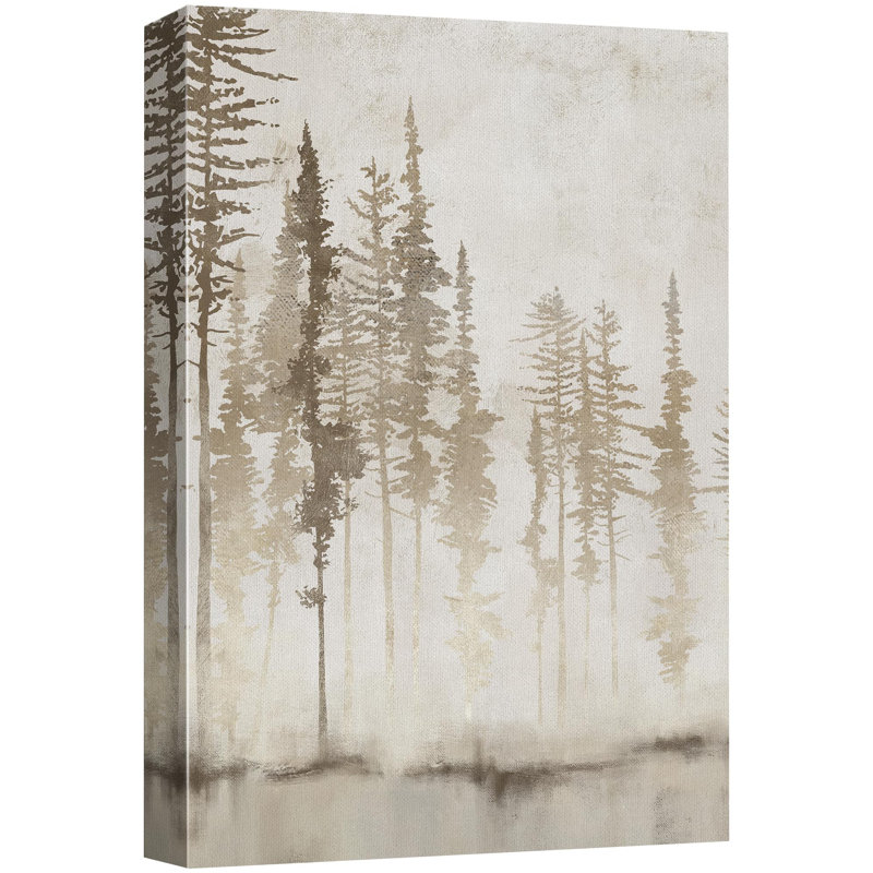 Forêt enchantée, brume sépia, arbres, art moderne, décor floral, botanique minimal, H 18 po x l 12 po, Toile tendue