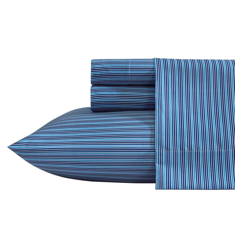 Nautica Alden Stripe Blue Sheet Set, Twin Sheet Set with 1 Pillowcase, Alden Stripe Blue