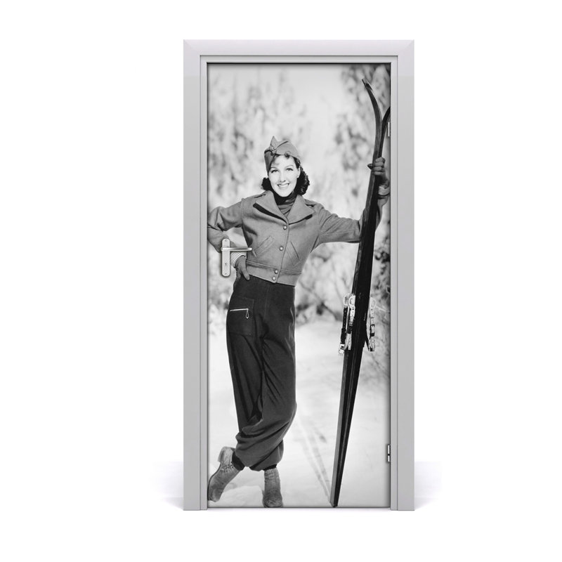 Woman With Skis Door Decal, 205cm H x 85cm W