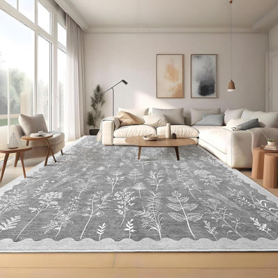 Tapis de couloir floral lavable 2 x 6, antidérapant, à poils courts, motif festonné pour la cuisine, le couloir, la buanderie, la salle de bain, vert