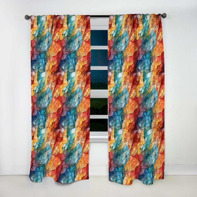 Multicolor Glass Mosaic - Modern Velvet Curtain - Room Darkening - 1 panel, 52" W x 108" L