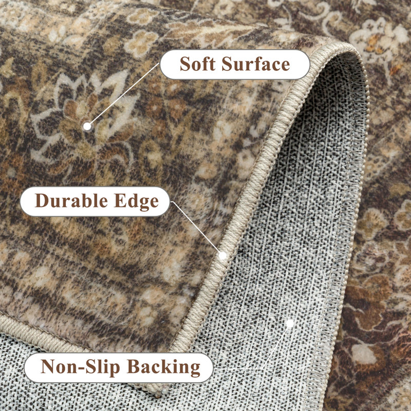 Tapis floral rétro brun, Rectangle 9 pi x 12 pi