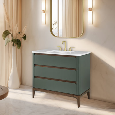 Barkley 36" Single Bathroom Vanity In Vintage Green With Engineered Stone Top