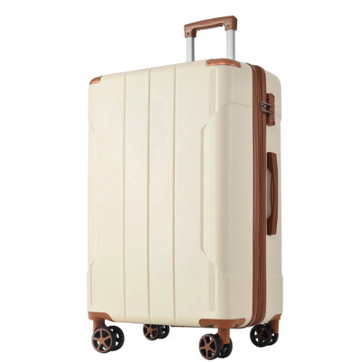 Valise rigide, valises en ABS léger et durable avec roues doubles, bagage à carreaux extensible de 24 pouces (brun blanc)