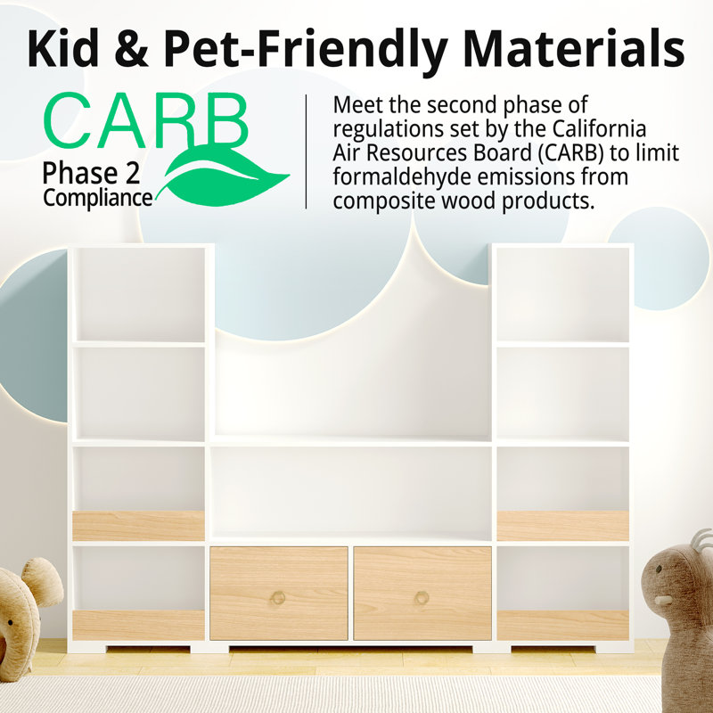 Aaronda 70.7" W x 51.1" H Bookcase 4 Tier 9 Cube Bookshelf with Drawers Horizontal Toy Storage Organizer, Beige
