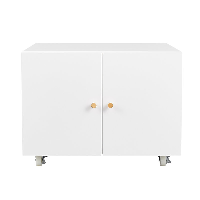 Classeur de bureau blanc: 2 portes en acier avec 4 roulettes mobiles et support pour imprimante à surface lisse: finition blanche universelle