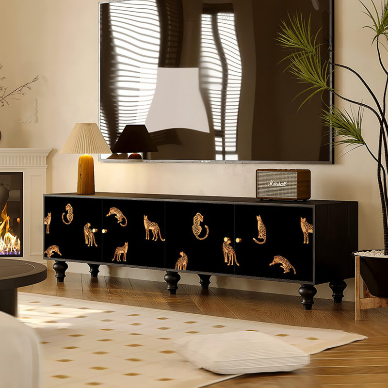Meuble télé moderne en bois massif noir,  H 21,65 po x L 78,74 po x l 15,75 po