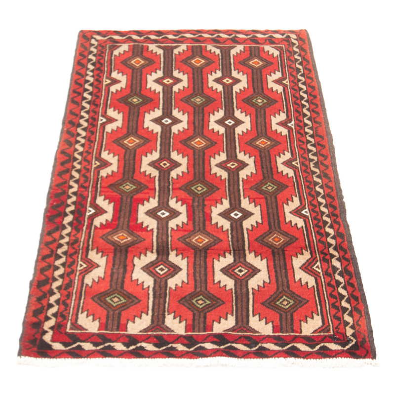 Tapis de couloir rouge en laine noué à la main de conception unique 3 pi 2 po x 5 pi 3 po Nis