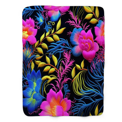 Jeté Bold Neon Stitchwork - 1 pièce Sherpa Blan Premium