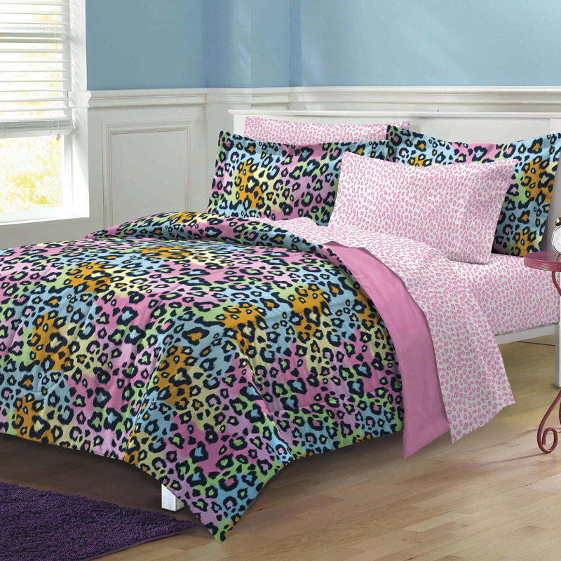 Twin Pink and Multicolor Microfiber Reversible Bed in a Bag Set