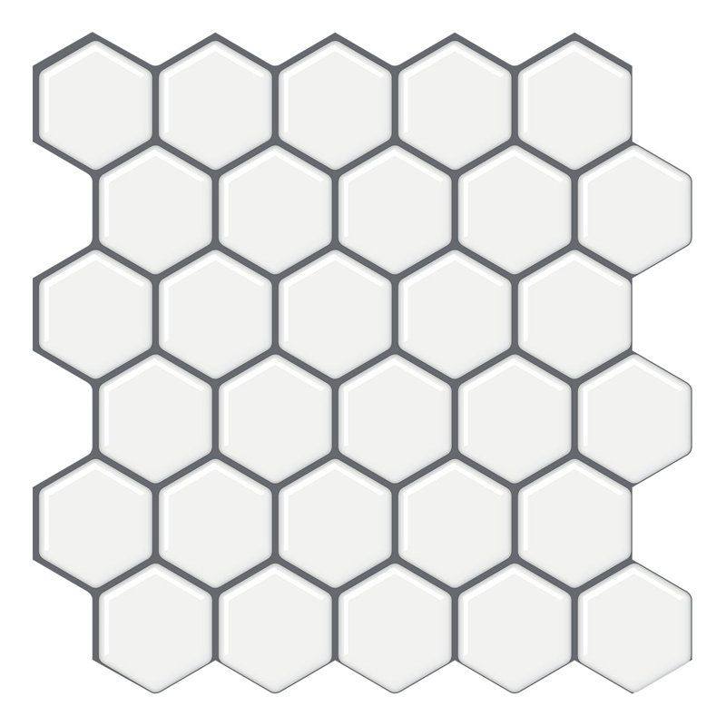 Carreau hexagonal en PVC 12 po x 12 po, Coulis blanc gris