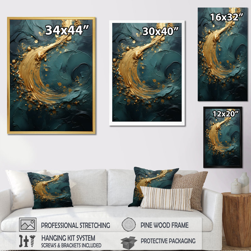 Midas Forest Spirals, reproduction d'art sur toile, H 44 po x l 34 po x P 1,5 po, Cadre flottant doré