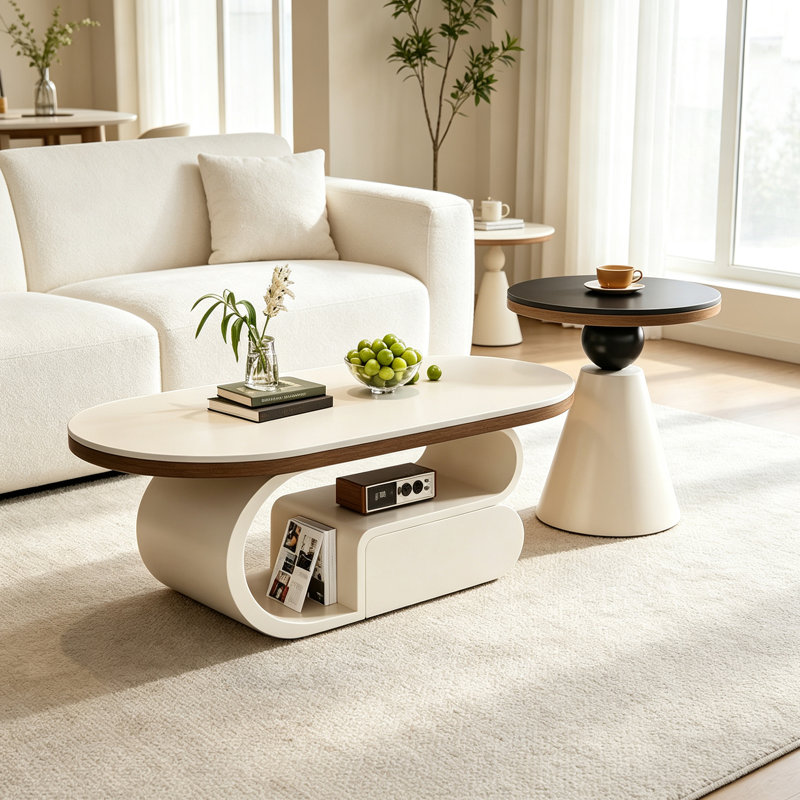 Table basse Minimal, H 15,74 po x l 47,24 po x P 23,62 po, Noir/crème