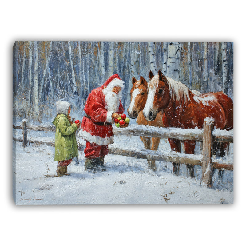 «Partage des pommes avec les chevaux», art mural sur toile, H 24 po x l 32 po