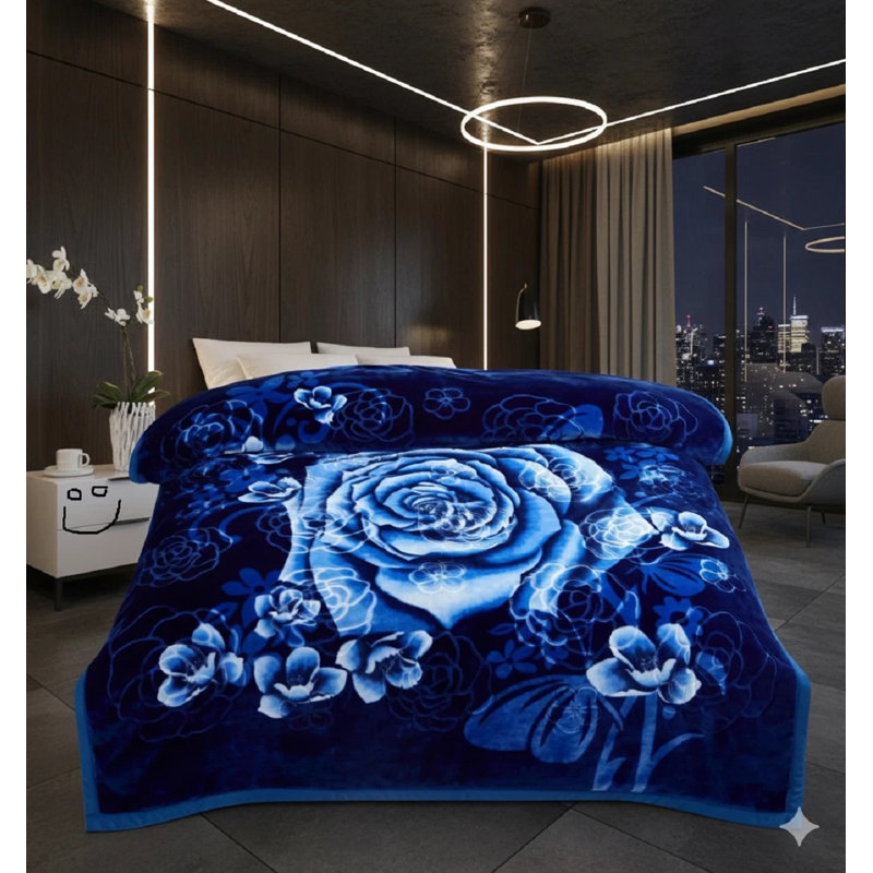 Plain Weave / Muslin Throw Blanket, Blue Floral