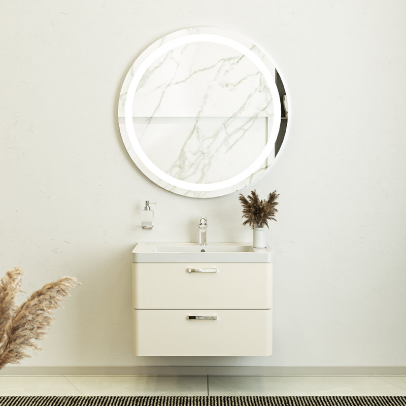 Meuble-lavabo sur pied simple avec plateau en céramique et miroir 24 po Jakkele, Beige