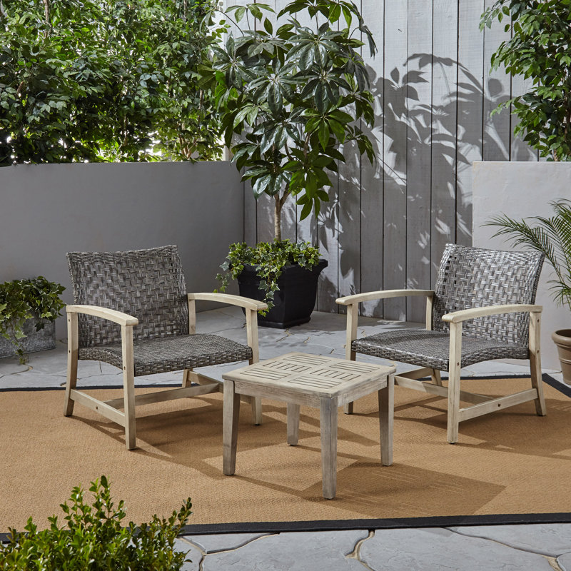 Kaitrin Wicker 2 - Person Seating Group, Light Gray/Mixed Black