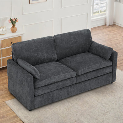 69" Modern Soft Couch With Upholstered Cushion, Chenille Sofa With 2 Well-Filled Pillows, 2-Seat Sofa For Living Room, Bedroom