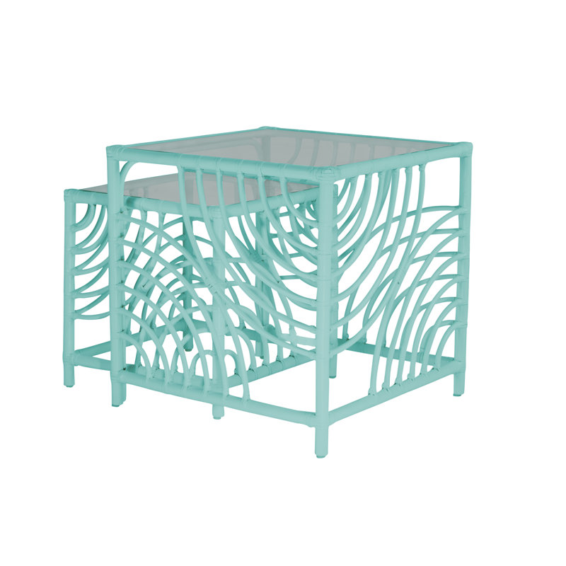 Swirl Glass Nesting End Table, Turquoise