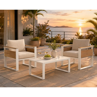 3-Piece Aluminum Patio Set With Coffee Table, Armchair Conversation Set