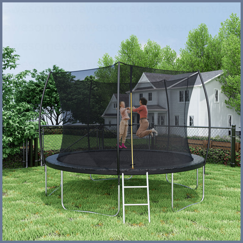 Trampoline 12 pi (trampoline double couleur), trampoline pour enfants et adultes avec filet et échelle, poteau de clôture incurvé