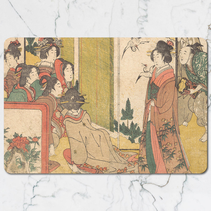 Japanese Ukiyoe Style Geisha Scene Placemat Coaster Set