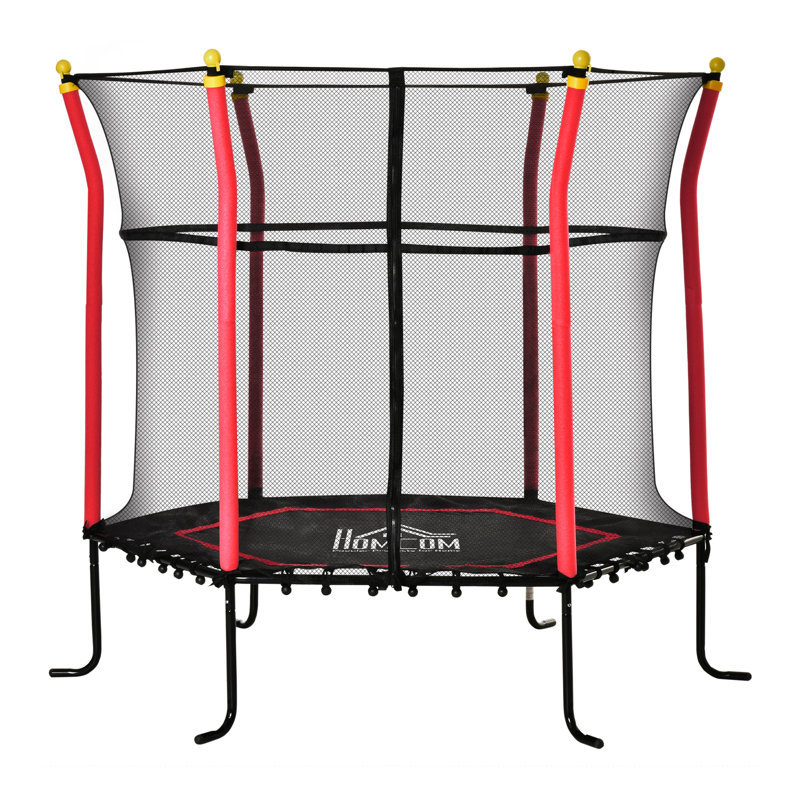 HOMCOM Hexagon Kid / Toddler Trampoline, Black/Red