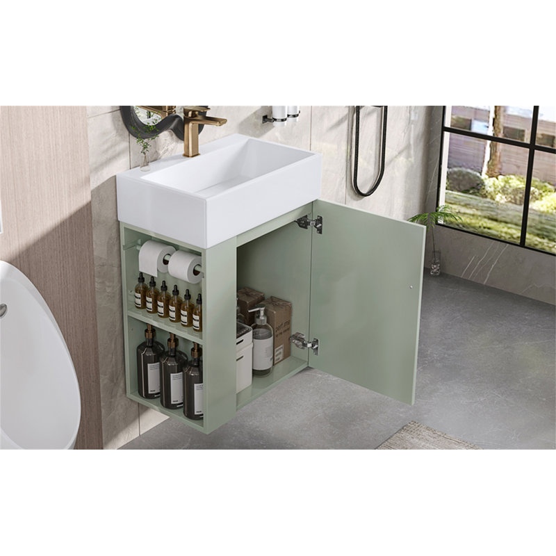 Meuble-lavabo 20 po avec lavabo en céramique, Vert
