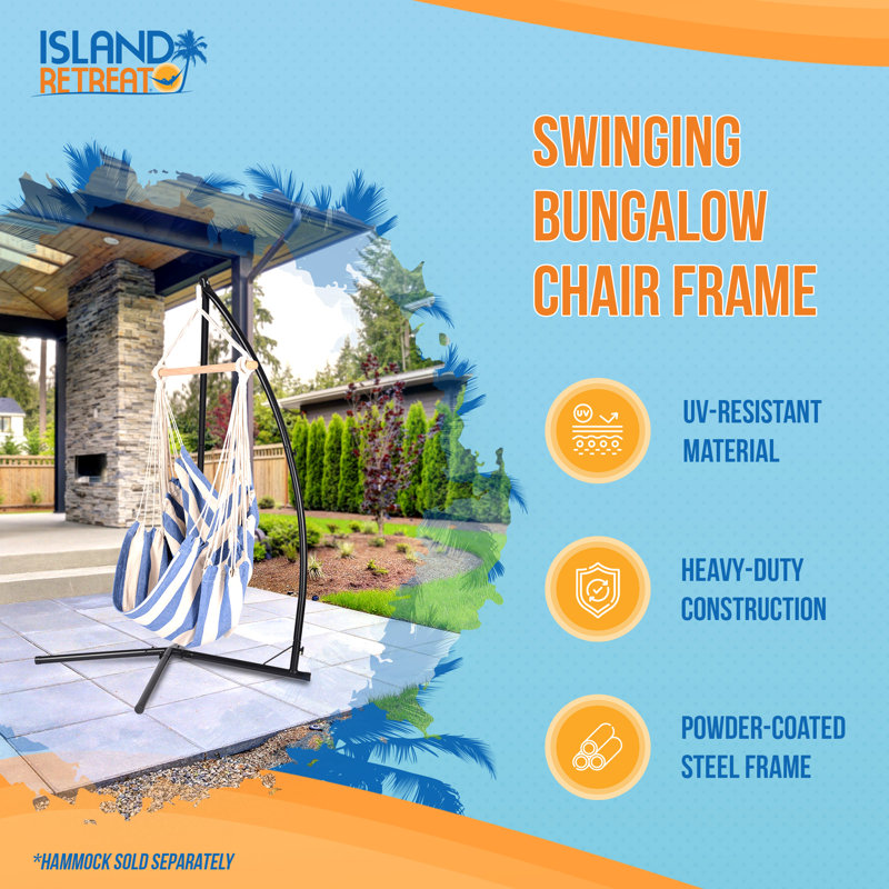 Structure de chaise de balançoire pour patio ou porche Island Retreat Boho Breeze - Support de hamac robuste de style C thermolaqué avec quincaillerie d'assemblage - L 43,31 po x l 43,31 po x H 82,68 po, noir