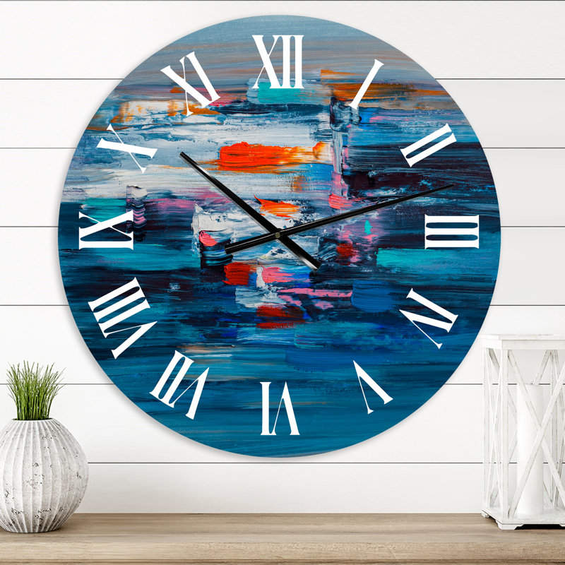 Vagues de rouge sur un océan bleu foncé - horloge murale moderne, Surdimensionné
