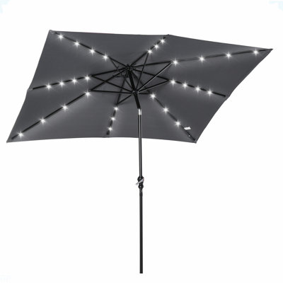 Outsunny 9' X 7' Solar Umbrella, LED Lighted Patio Umbrella For Table Or Base With Tilt & Crank, Outdoor Umbrella For Garden, Deck, Backyard, Pool, Beach, Dark Gray