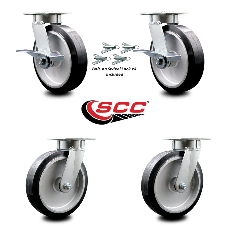 4 Piece Rubber on Aluminum Caster Set