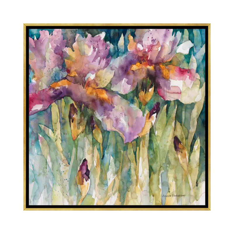 Iris sibérien par Annelein Beukenkamp - reproduction d'art, Aucun mat, Toile encadrée d'or, H 37 po x l 37 po x P 1,5 po