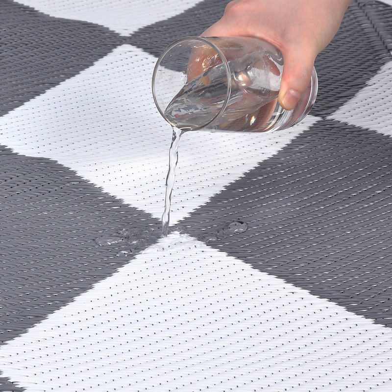 Outdoor Rug Plastic Reversible Rug Waterproof Patio Rug for Outdoor Camping Deck Beach RV Porch Patio and Backyard Grey/White 9*12
