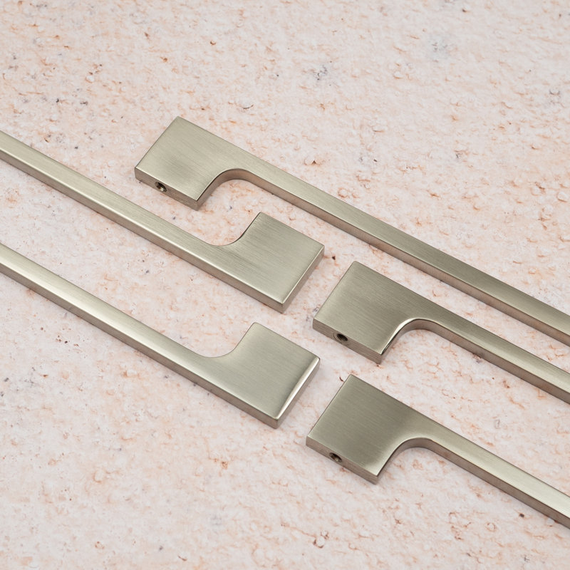 Brushed Nickel Slim Square D-Bar Handles, 128mm