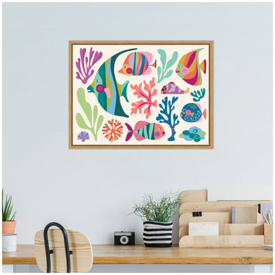 Fun Colorful Tropical Fish by Rachel Lee 3 Birdies Studio Framed Canvas Wall Art Print