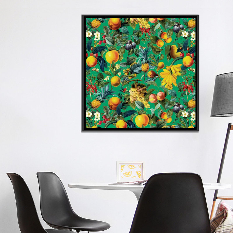 Motif de fruits, impression sur toile tendue, H 37 po x l 37 po x P 1,5 po, Papier d'art encadré noir, Pas de tapis
