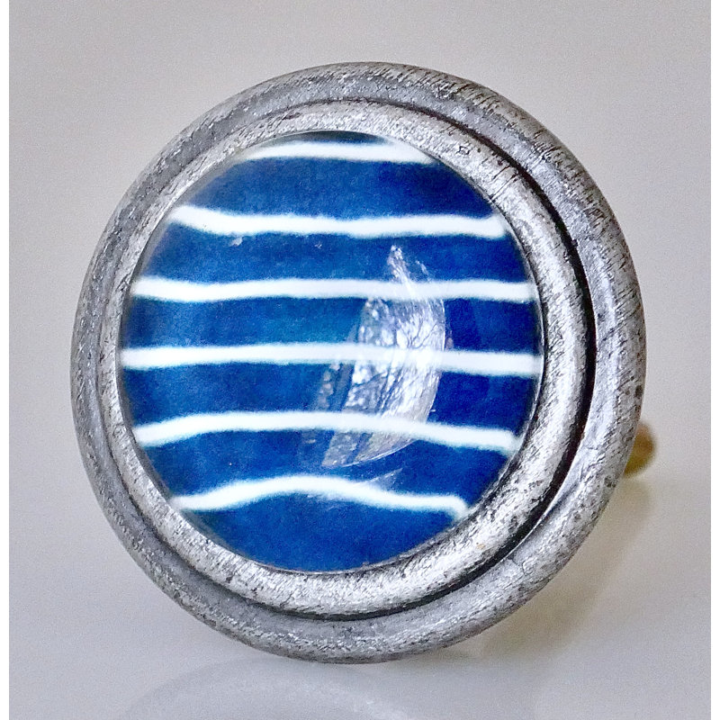 Bouton de polo bleu et blanc à finition argentée (ensemble de 4)