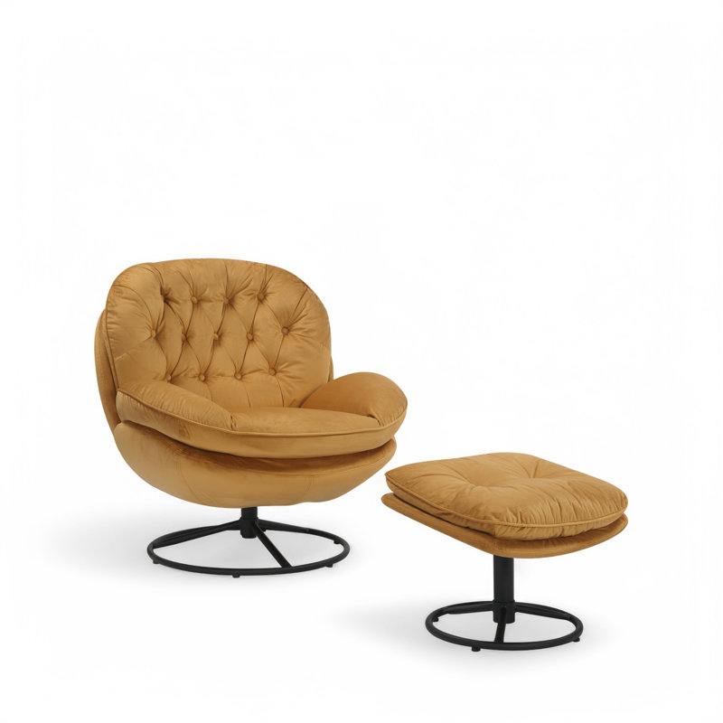 Azura Swivel Accent Chair with Footstool, Gold