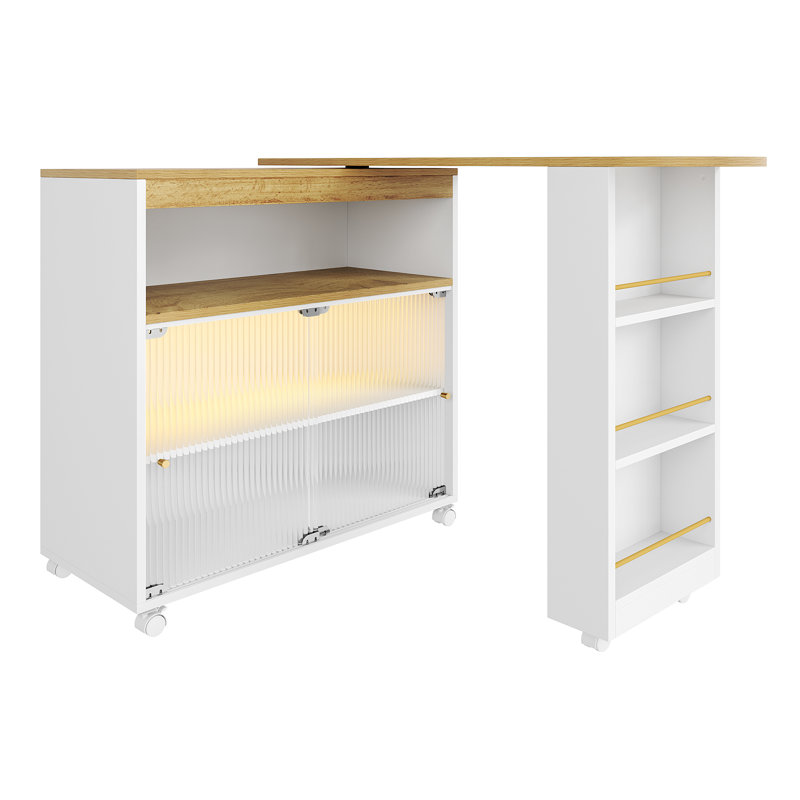 360° Rotating Bar Table With Glass Doors And Led, White