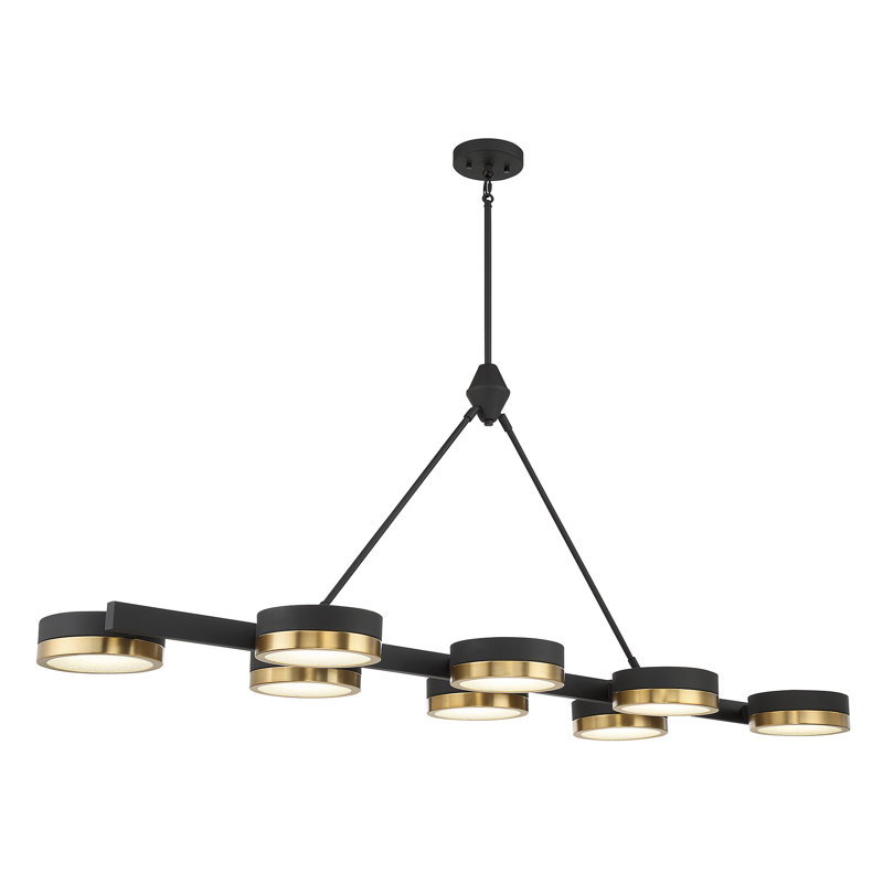 Ashor Matte Black and Brass 8-Light LED Linear Chandelier