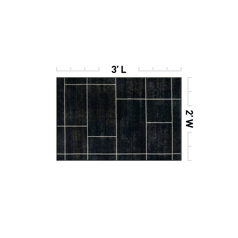Tapis noir antidérapant Windowpane Grid, 2 pi x 3 pi