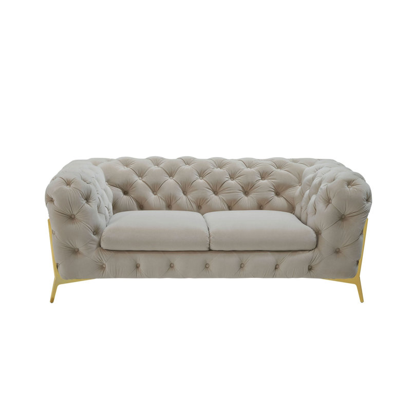 Soule - Transitional Velvet Loveseat, Blue Velvet, 30" H x 74" W x 40" D
